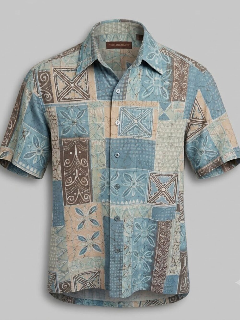 Tori Richard Men's Silk Hawaiian Shirt Patchwork Tropical Print. Size M